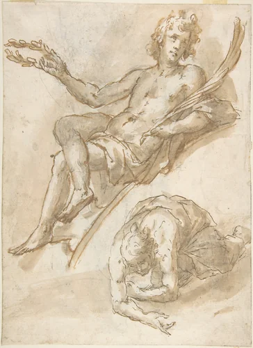 Two Figures (recto); Standing Figure (Young Hercules?) (verso) by anonymous, drawing, 1600-1700