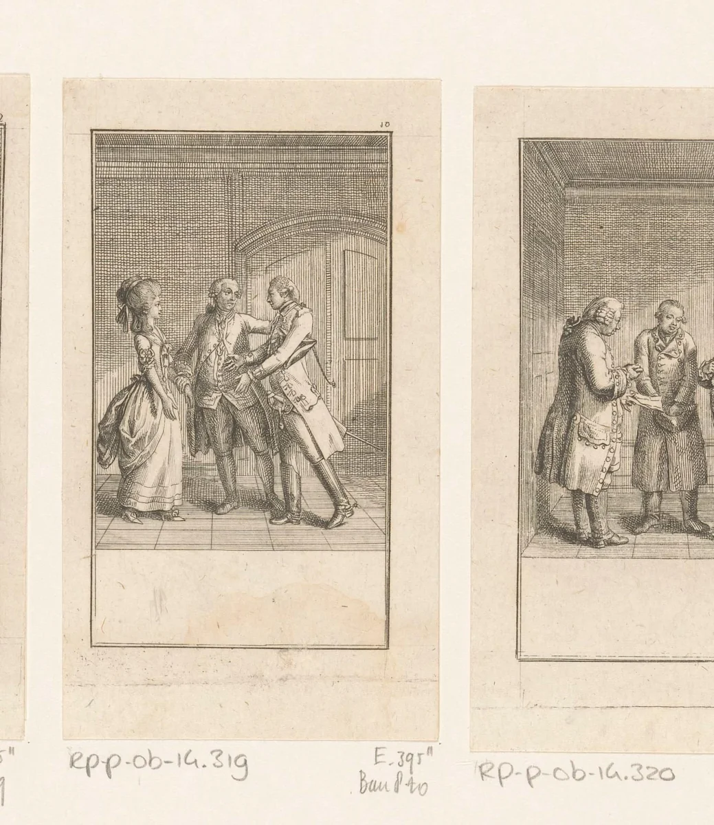Confrontatie tussen Reinhard, Karl en Wilhelmine by Daniel Nikolaus Chodowiecki, print, 1781