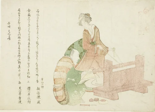 A turner and his assistant, from the series "Thirty-six Poets as Craftsmen (Shokunin sanjurokuban)" by Katsushika Hokusai (葛飾 北斎), print, 1802