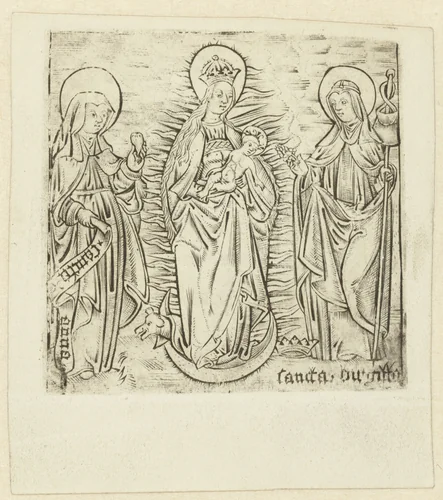 Madonna met heilige Anna en Brigitta by anonymous, print, 1470-1490