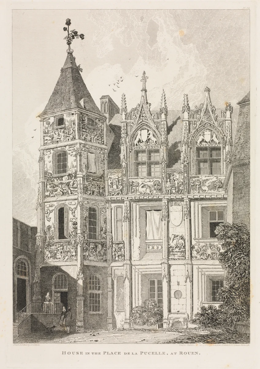 Architectural Antiquities of Normandy (Vol. II), Pl. 64: House in the Place de la Pucelle, at Rouen by John Sell Cotman, print, 1821