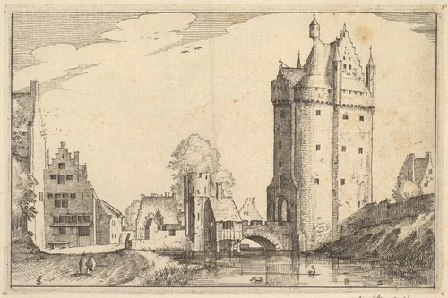 Town Gate, plate 2 from "Regiunculae et Villae Aliquot Ducatus Brabantiae" by Claes Jansz Visscher, print, 1605-1615