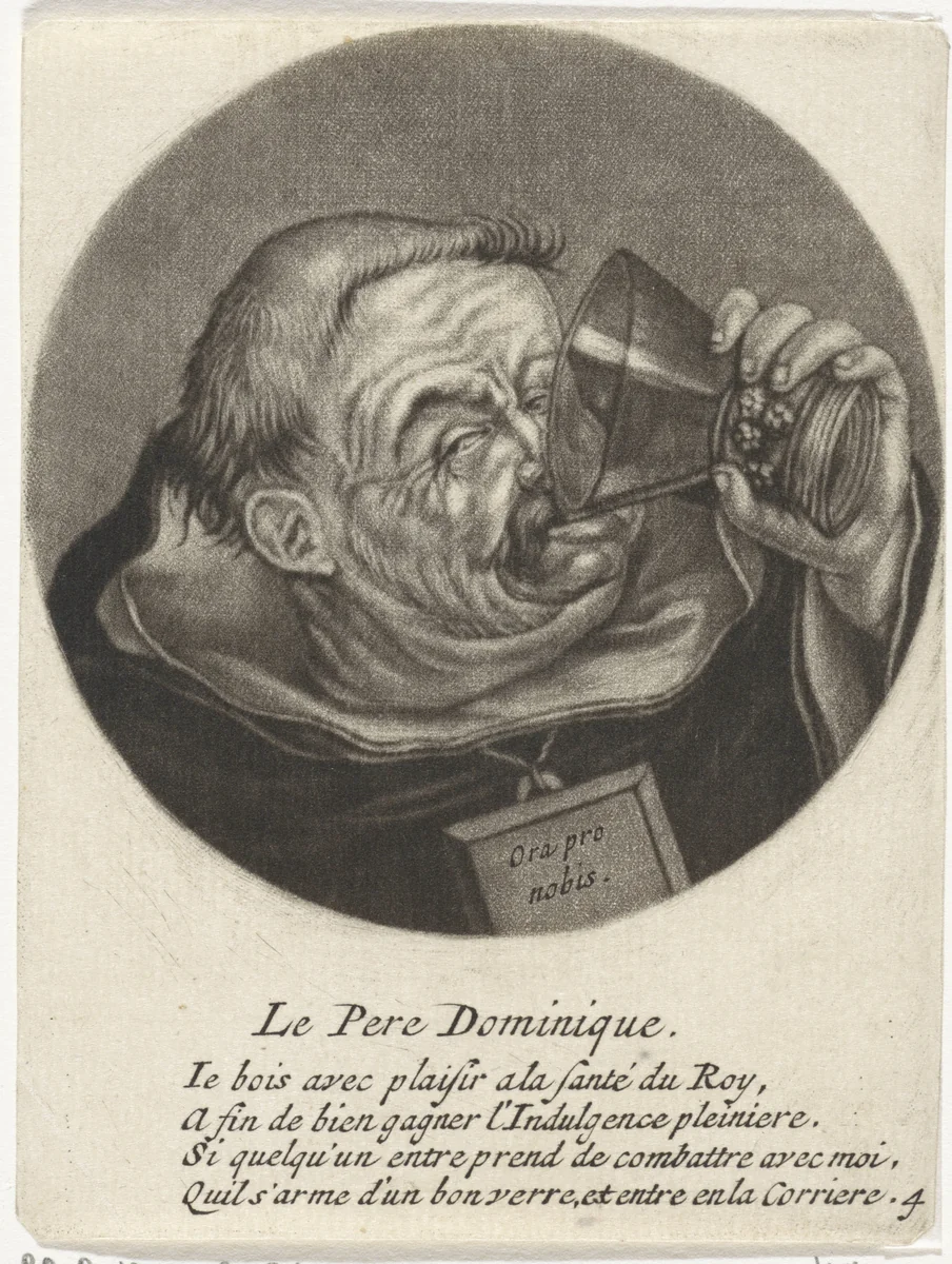 Drinkende dominicaan by Jacob Gole, print, 1670-1724