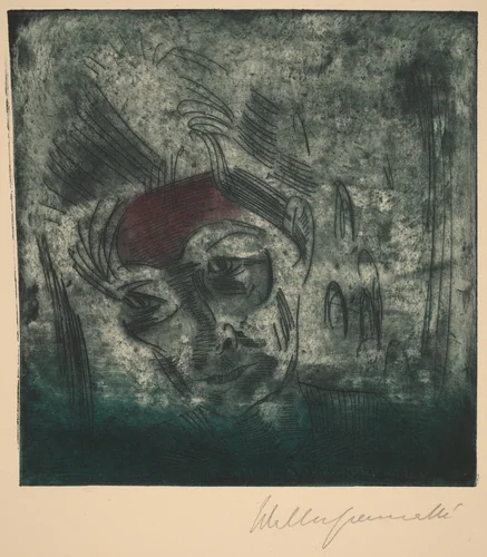 Bust of a Weary Man, Self-portrait (Ermüdender Kopf, Selbstporträt) by Walter Gramatté, print, 1922