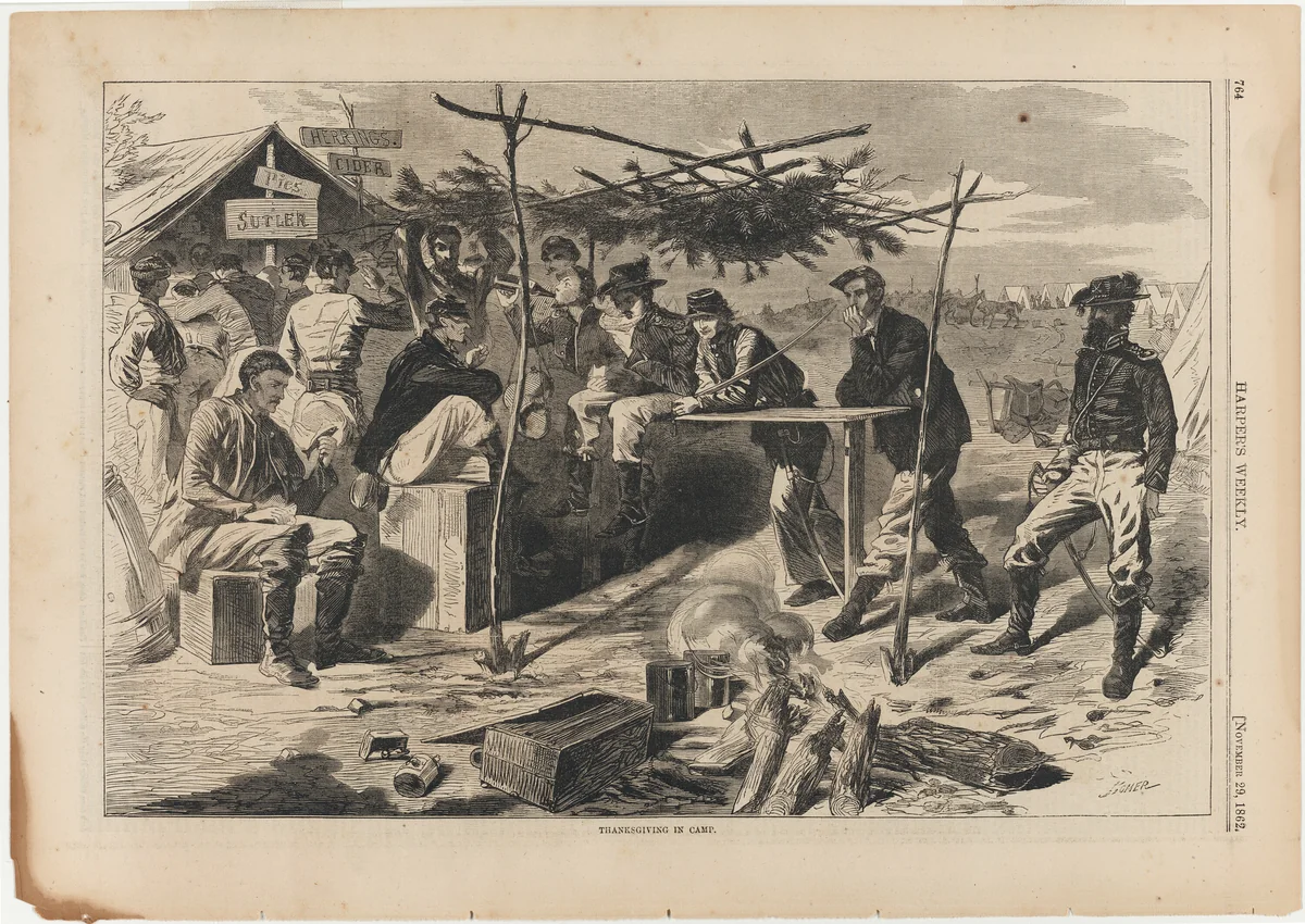 Thanksgiving in Camp by Winslow Homer, print, 1862