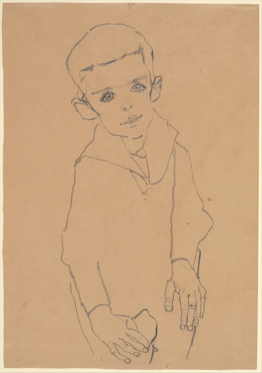 Portrait of Herbert Rainer by Egon Schiele, drawing, 1910