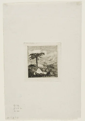 The Old Soldier's Thatched Cottage, Akaroa, 1845 by Charles Meryon, print, 1866