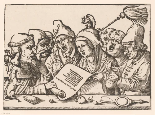 Groep zingende personen by anonymous, print, 1500-1599