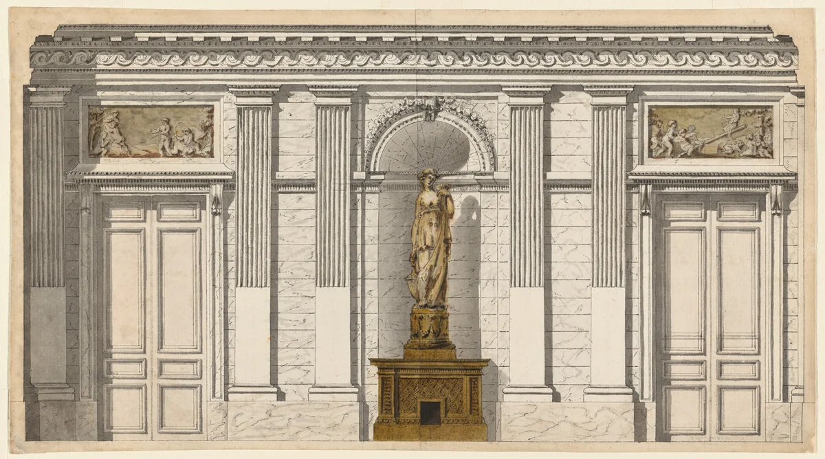 Design for a Wall with Two Doors and a Sculpture by Henri Piètre, drawing, 1780-1790