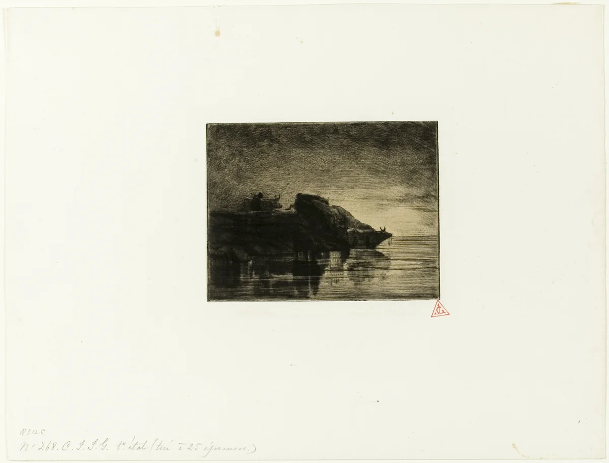 Six Cows at a Watering Place by Charles-Émile Jacque, print, 1848