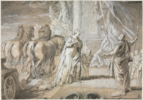 Madame de Maintenon Returning to the Catholic Church [2] by Charles Dominique Joseph Eisen, drawing, 1735-1799