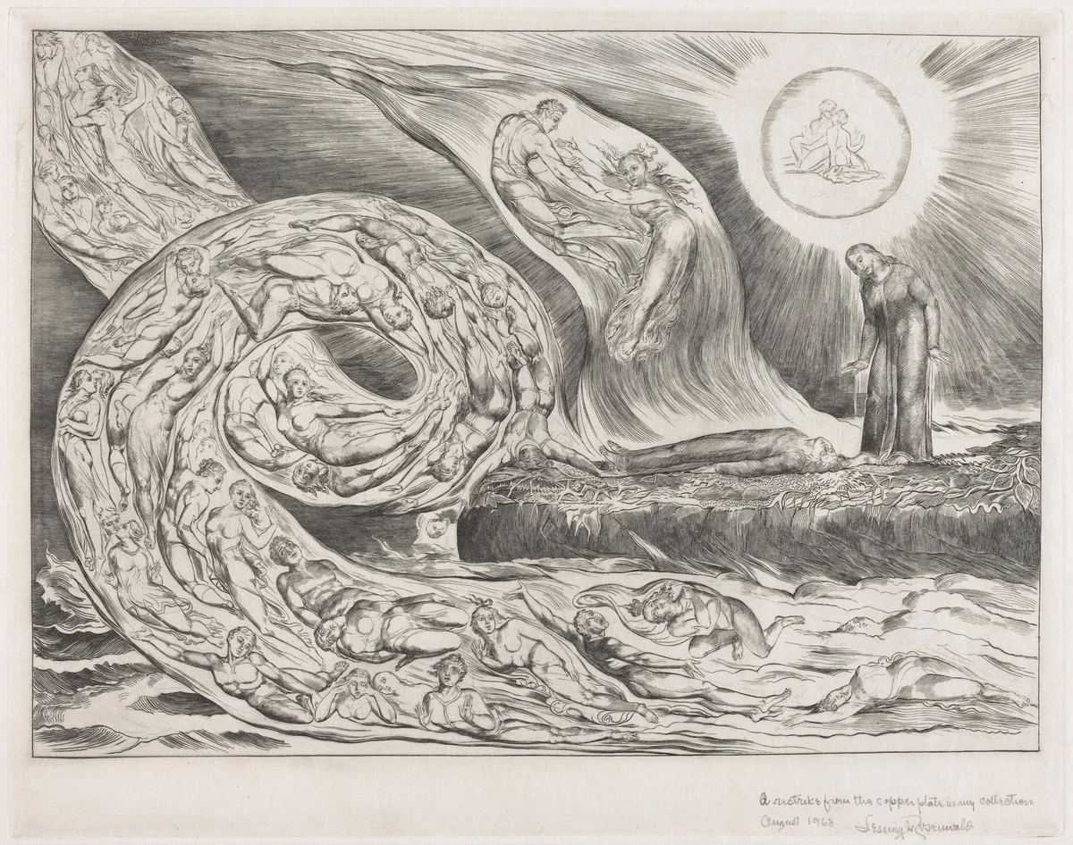 The Circle of the Lustful: Paolo and Francesca by William Blake, print, 1827