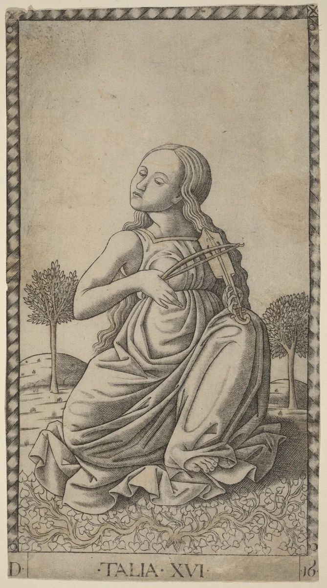Talia (Thalia) by Master of the E-Series Tarocchi, print, 1465