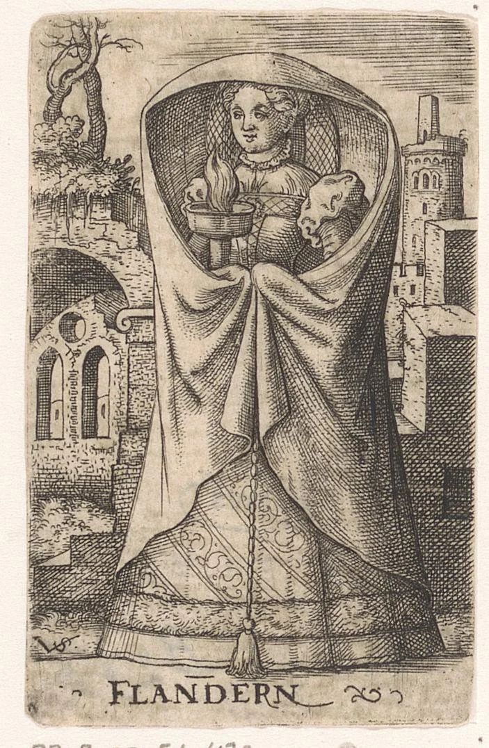 Wijze maagd als personificatie van Vlaanderen by Unknown, print, 1524-1562