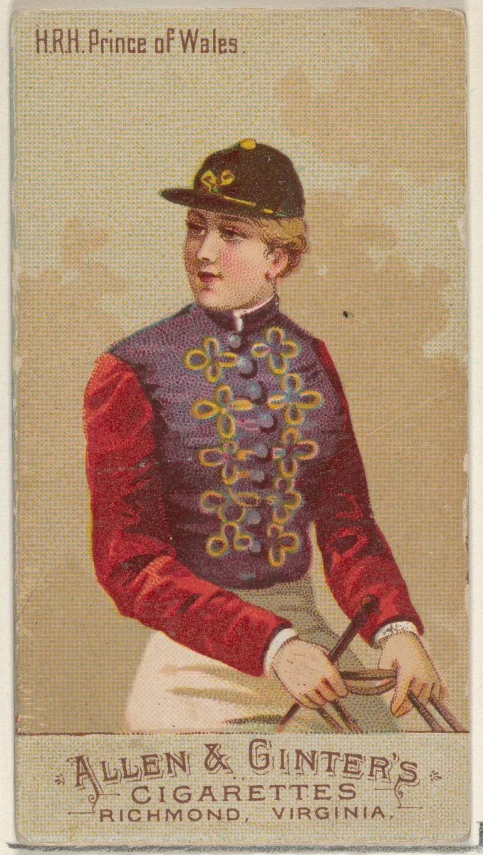 H.R.H. Prince of Wales, from the Racing Colors of the World series (N22b) for Allen & Ginter Cigarettes by Allen & Ginter, print, 1888