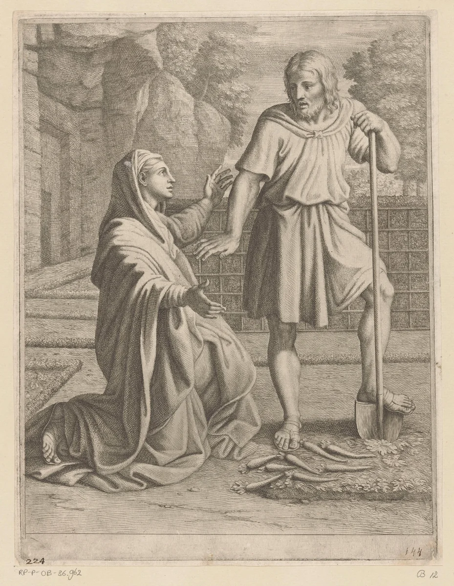 Christus verschijnt aan Maria Magdalena by Pietro del Po, print, 1620-1692