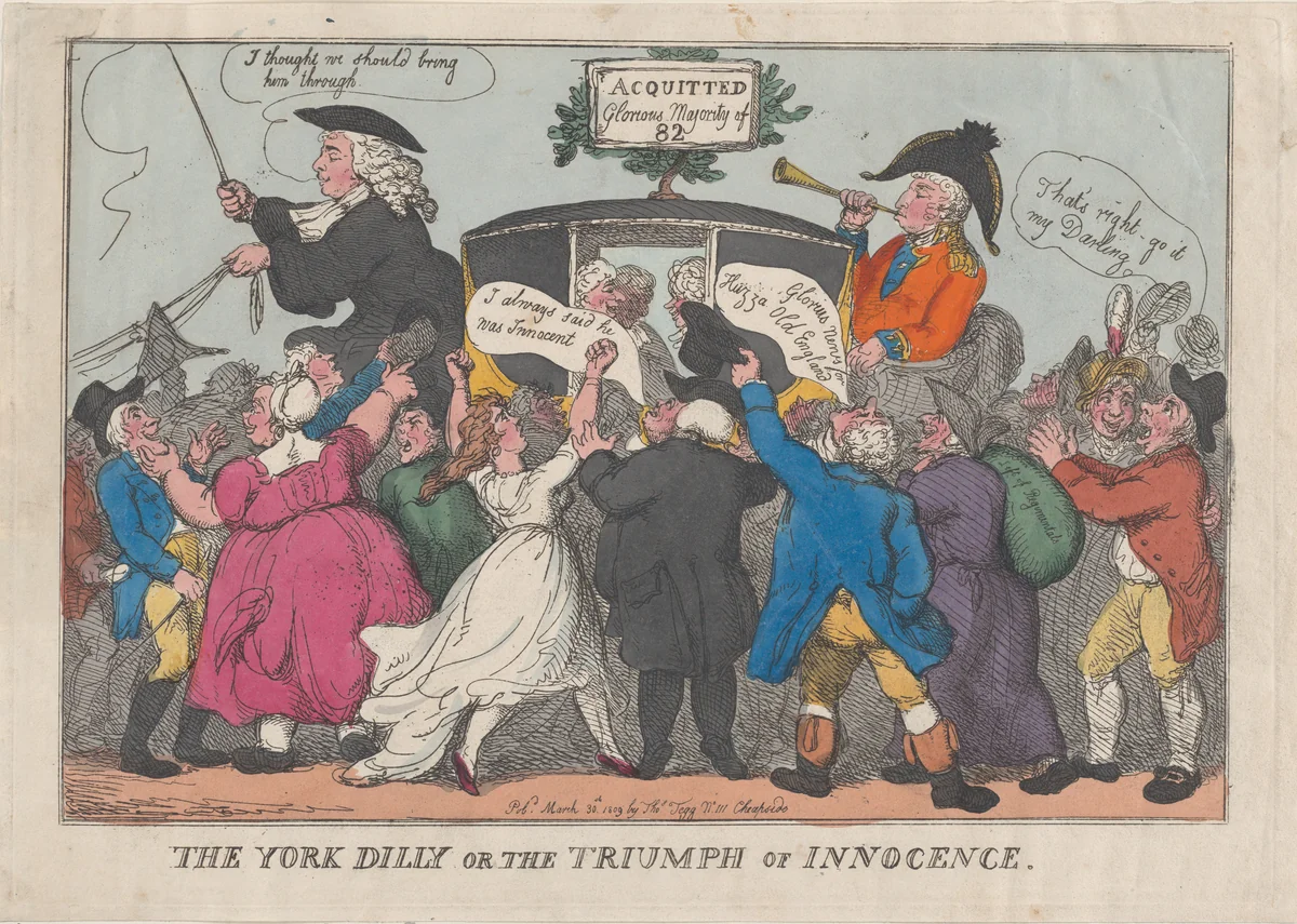 The York Dilly or The Triumph of Innocence by Thomas Rowlandson, print, 1809