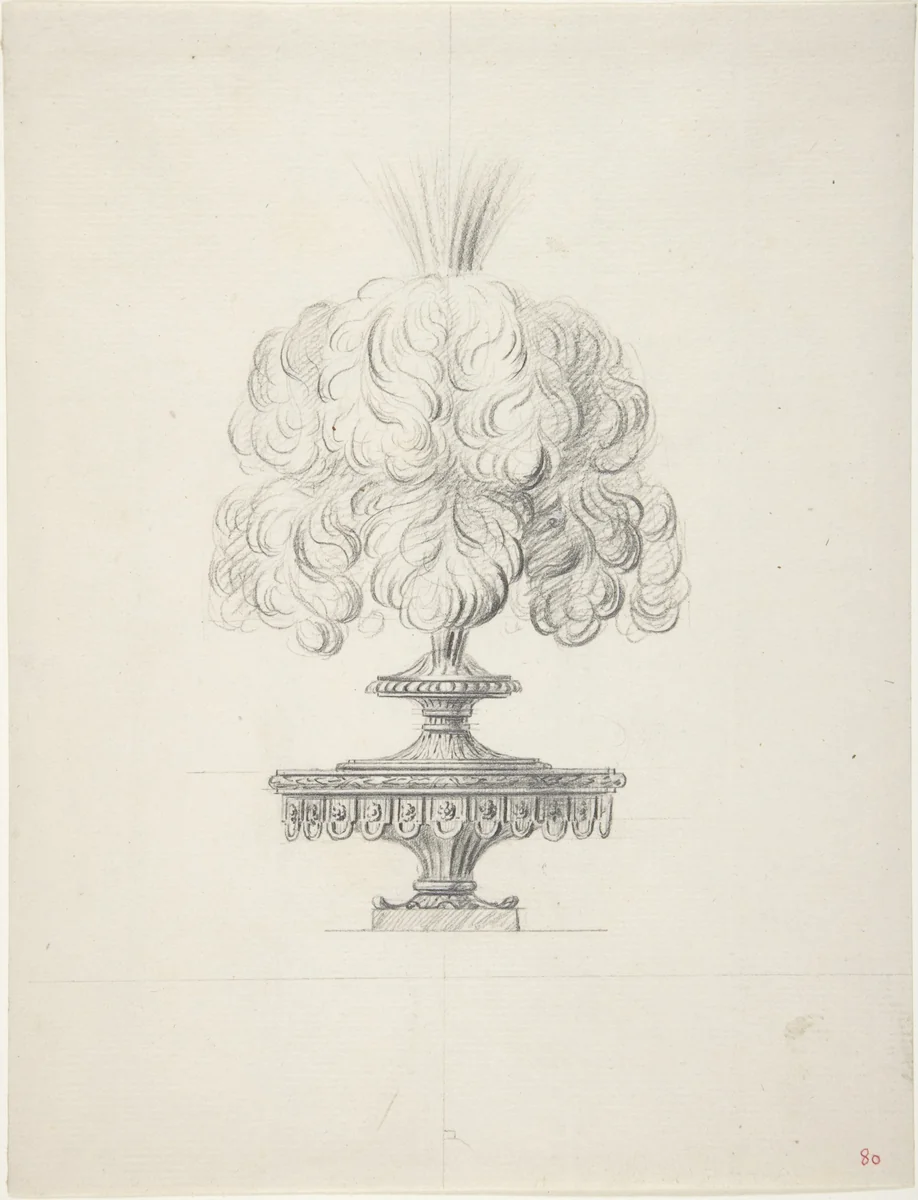 Design for a Plumed Oil Lamp by anonymous, drawing, 1765-1795