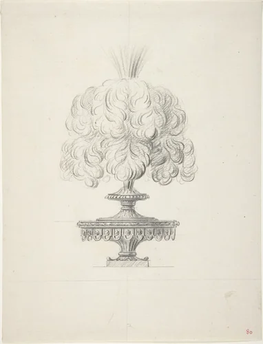 Design for a Plumed Oil Lamp by anonymous, drawing, 1765-1795
