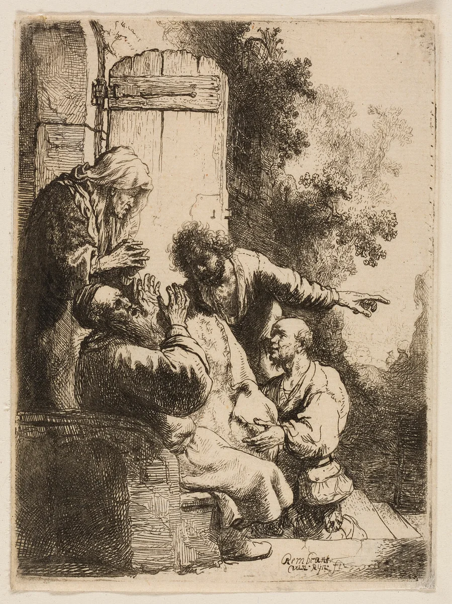 Joseph's Coat Brought to Jacob by Rembrandt van Rijn, print, 1628-1638
