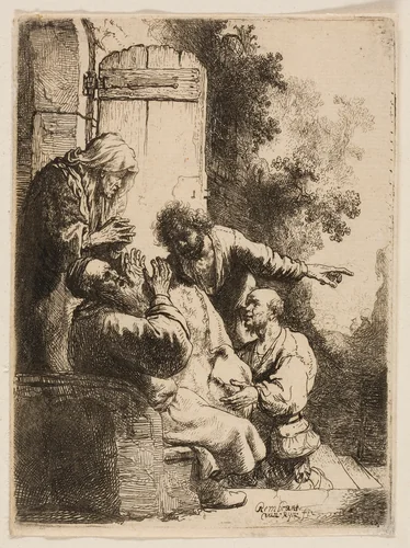 Joseph's Coat Brought to Jacob by Rembrandt van Rijn, print, 1628-1638