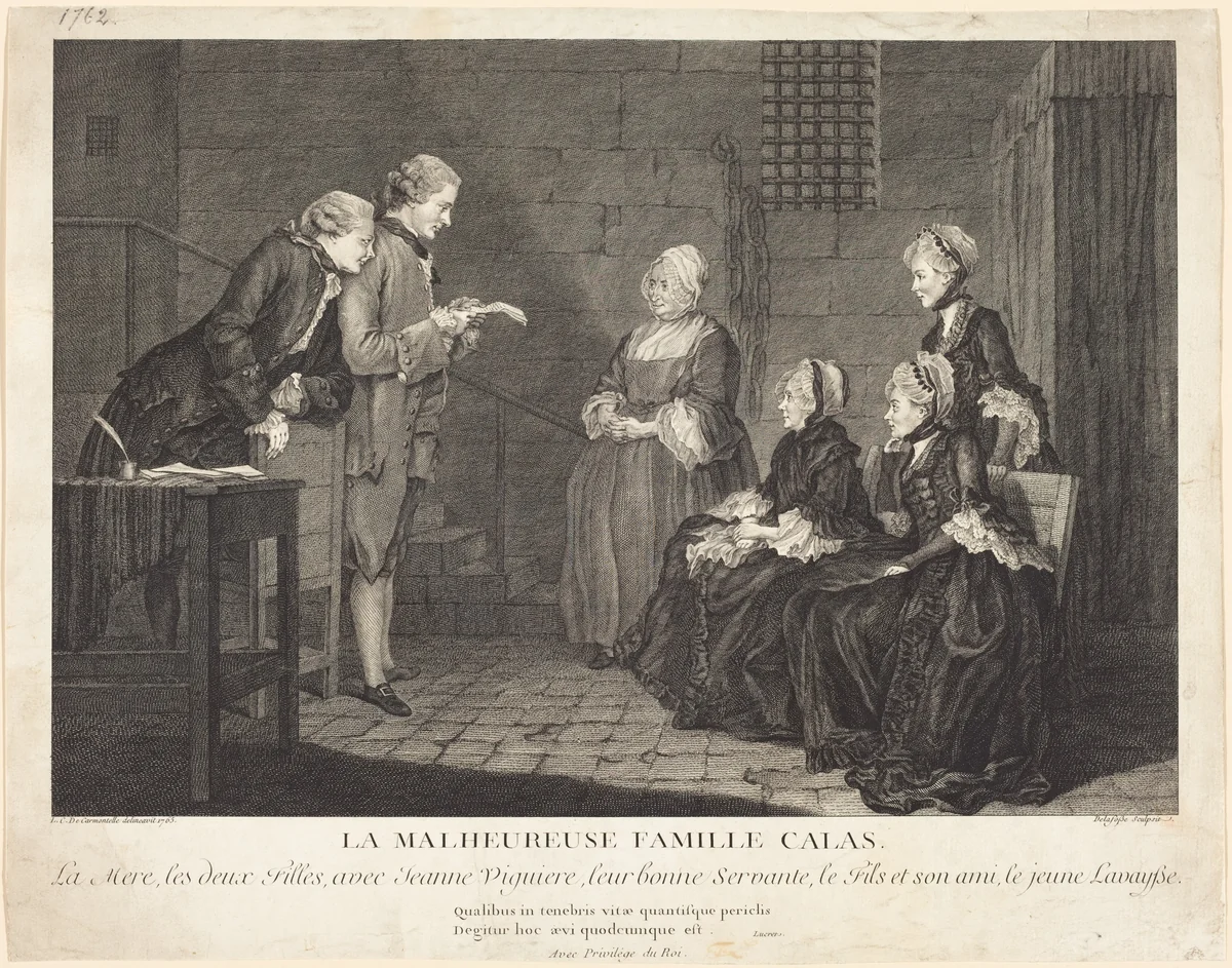 La malheureuse famille Calas (The Unfortunate Calas Family) by Jean-Baptiste Delafosse, print, 1765