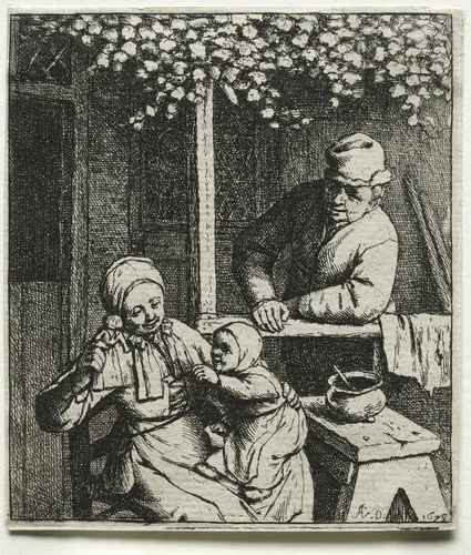 Asking for the Doll by Adriaen van Ostade, print, 1678