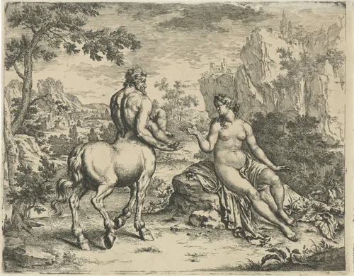 Ocyrhoë voorspelt het lot van Chiron en Asclepius by Willem van Mieris, print, 1684-1747