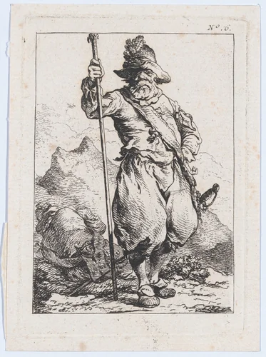 Standing Man Holding a Lance by Philippe-Jacques de Loutherbourg, print, 1755-1771