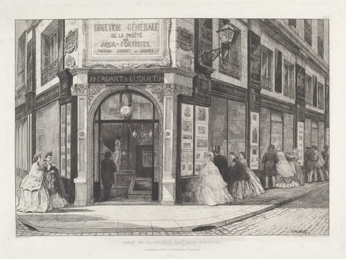 Siège de la Société des Aquafortistes by Adolphe Théodore Jules Martial Potémont, print, 1864