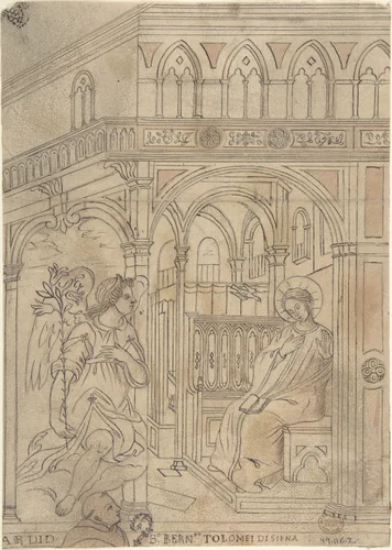 Annunciation with Beato Bernardo Tolomei di Siena by anonymous, drawing, 1800-1900