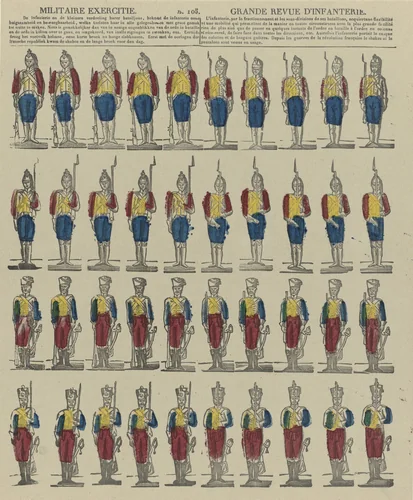 Militaire exercitie / Grande revue d'infanterie by Philippus Jacobus Brepols, print, 1800-1833