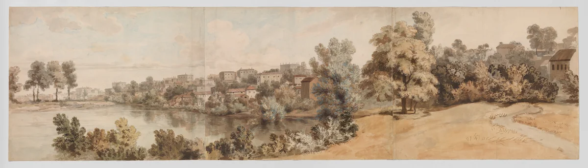 Italianate river landscape by William Taverner, drawing, 1750-1760
