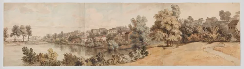 Italianate river landscape by William Taverner, drawing, 1750-1760