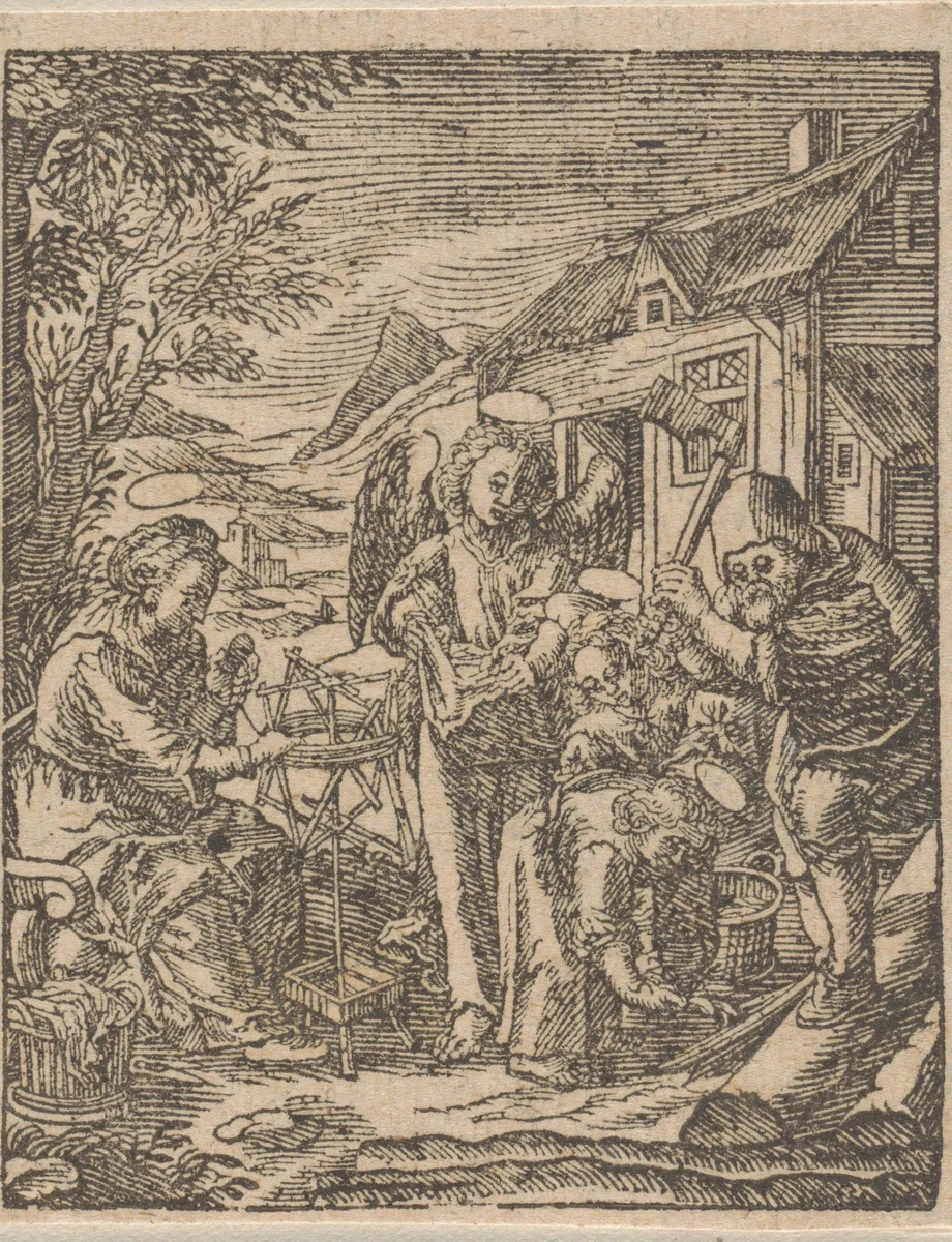 Christuskind raapt houtsnippers op by Christoffel van Sichem, print, 1617-1658