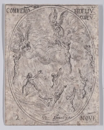 La Commémoration des Morts (All Souls' Day), from November 2nd, from "Les Images De Tous Les Saincts et Saintes de L'Année" (Images of All of the Saints and Religious Events of the Year) by Jacques Callot, print, 1636