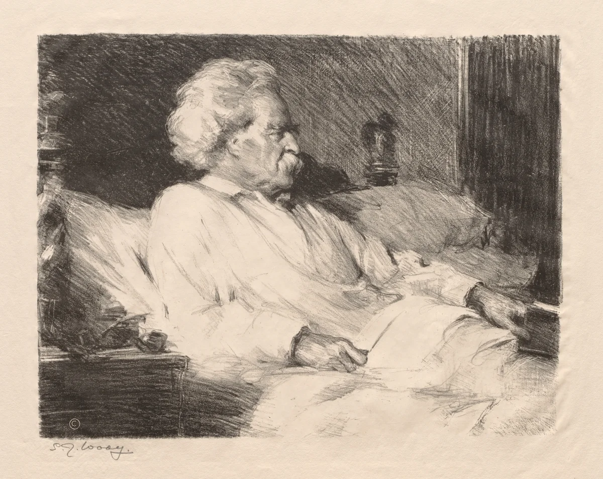 Mark Twain by Samuel Johnson Woolf, print, 1915-1920