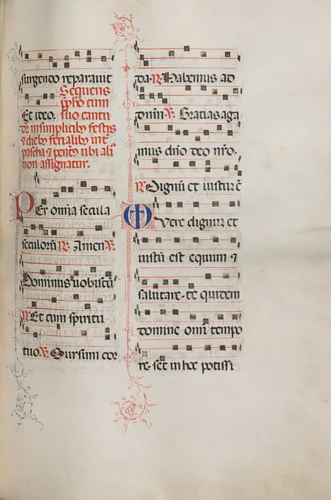 Missale: Fol. 179: Music for various ordinary prayers by Bartolommeo Caporali, book, 1469