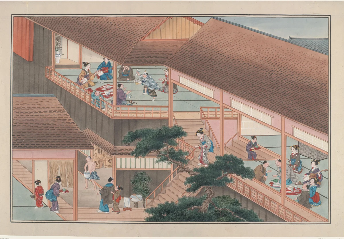 Theehuis op Miako by anonymous, drawing, 1800-1900