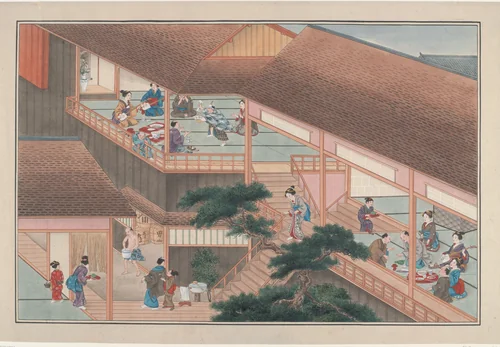 Theehuis op Miako by anonymous, drawing, 1800-1900