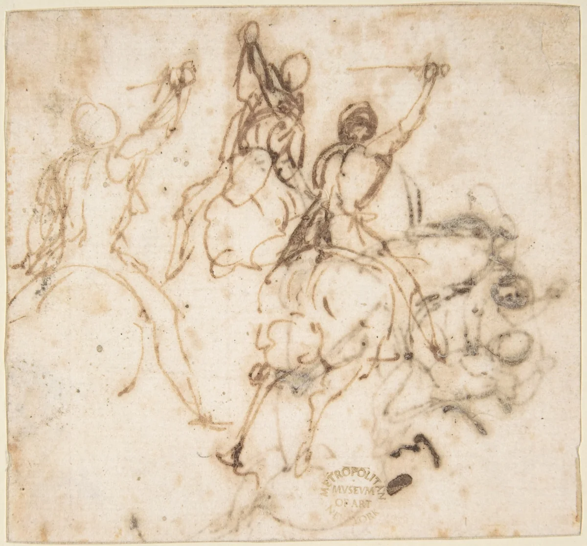 Cavalry Charge by Francesco Allegrini, drawing, 1624-1663