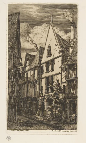 La Rue des Toiles, Bourges by Charles Meryon, print, 1853