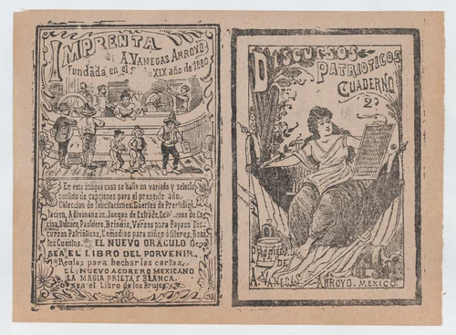 Front and back covers printed on the same sheet for patriotic discourses by José Guadalupe Posada, print, 1895-1905