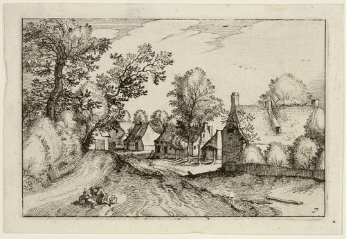 A Village Road, plate seven after Pictures of Farms, Country Houses and Rustic Villages (Praediorum villarum et rusticarum casularum icones) by Claes Jansz Visscher, print, 1612