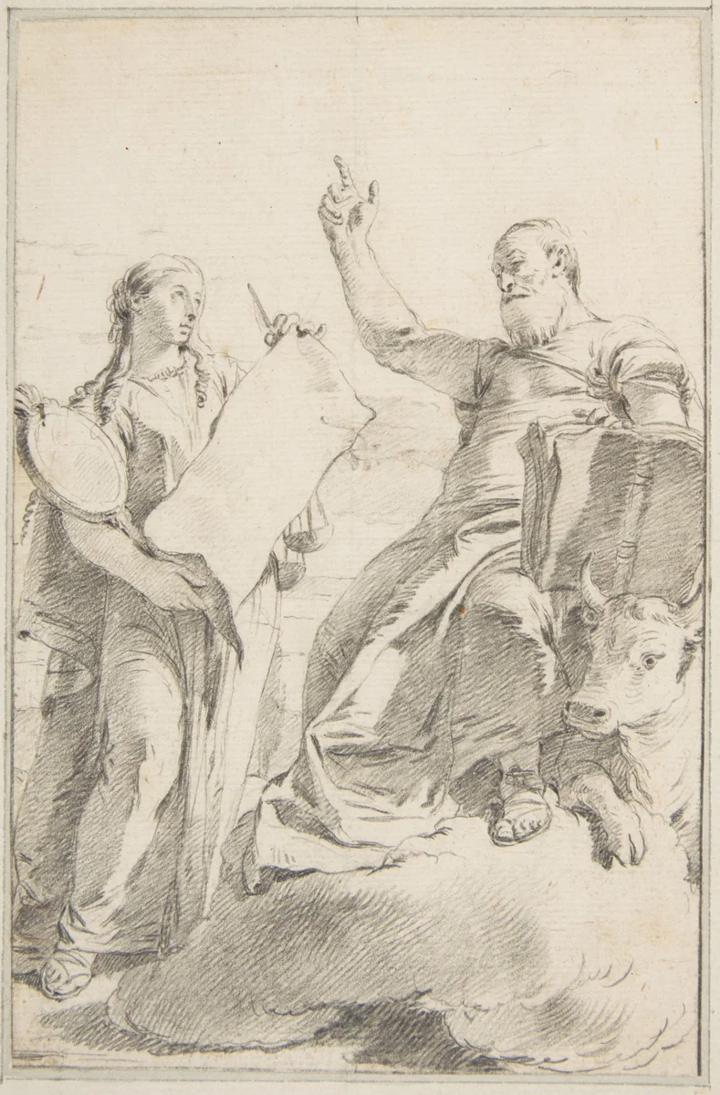 Illustration for a Book: Saint Luke with a Female Allegorical Figure by Giovanni Battista Tiepolo, drawing, 1696-1770