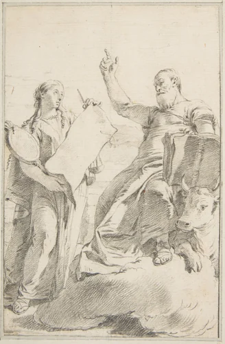 Illustration for a Book: Saint Luke with a Female Allegorical Figure by Giovanni Battista Tiepolo, drawing, 1696-1770