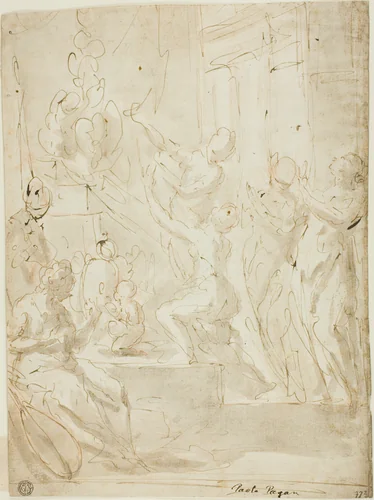 Figures at an Altar or Classical Sacrifice by Paolo Pagani, drawing, 1671-1799