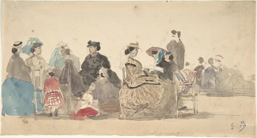 On the Beach by Eugène Boudin, drawing, 1865