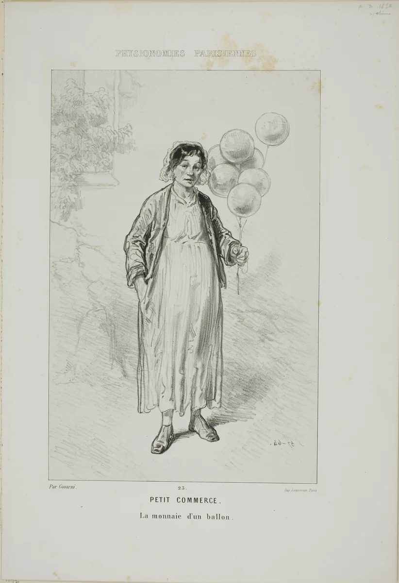 Physionomies Parisiennes: Petit Commerce. La Monnaie d'un Ballon. by Paul Gavarni, print, 1857-1858