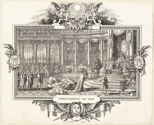 Ambassador of Siam before Louis XIV by Sébastien Leclerc, print, 1650-1714